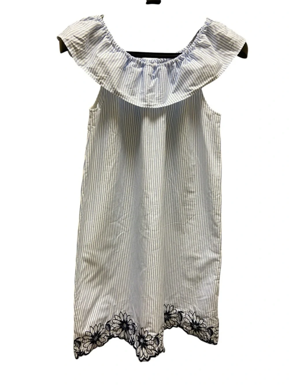 The Children's Place Girls Blue White Stripe Shift Dress Size 16 Embroidered Hem - Picture 2 of 10